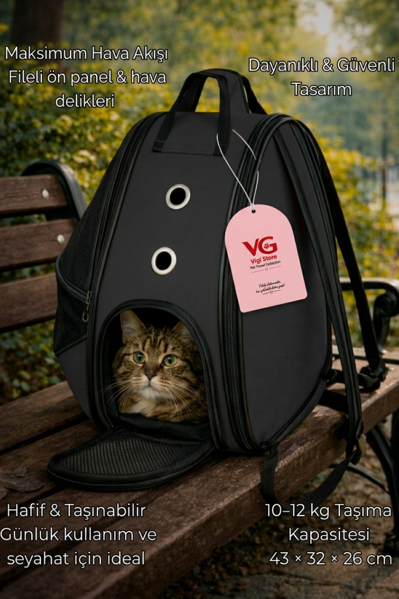 Vigi Store XL Fileli Astronot Kedi Taşıma Çantası | Premium Pet Sırt Çantası | Küçük Irk Köpek Taşıma Çantası Siyah