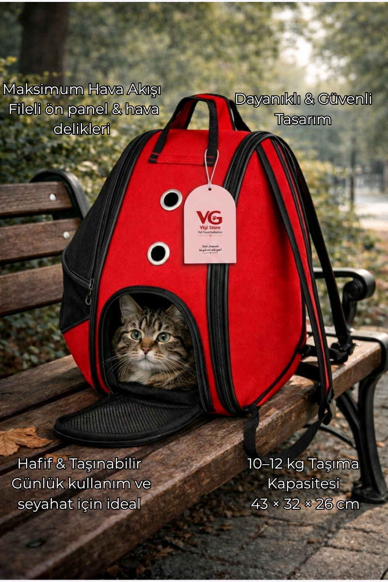 Vigi Store XL Fileli Astronot Kedi Taşıma Çantası | Premium Pet Sırt Çantası | Küçük Irk Köpek Taşıma Çantası Kırmızı