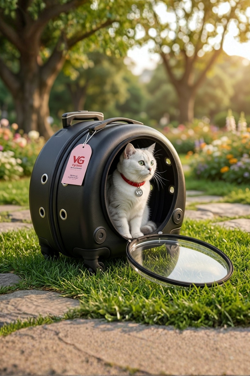 VG Premium Şeffaf Panoramik Kedi Taşıma Valizi XL – Çekçekli & Tekerlekli Pet Taşıma Çantası Siyah