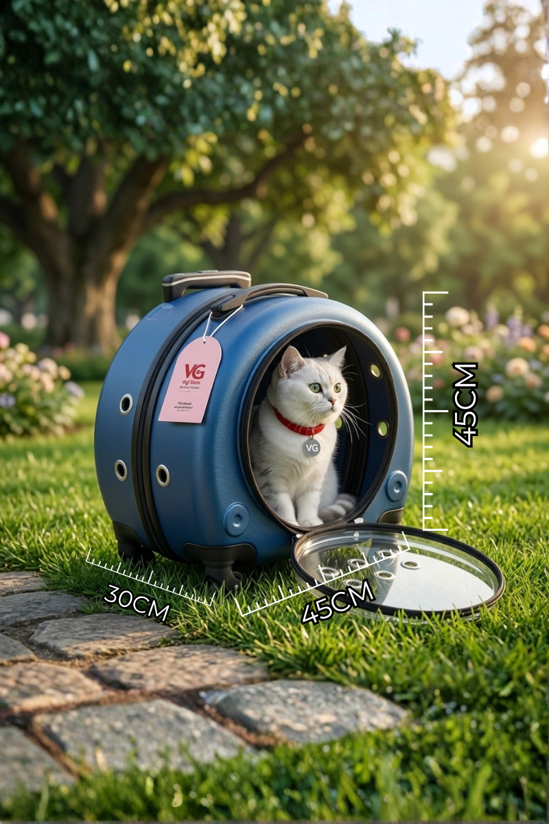VG Premium Şeffaf Panoramik Kedi Taşıma Valizi XL – Çekçekli & Tekerlekli Pet Taşıma Çantası Mavi