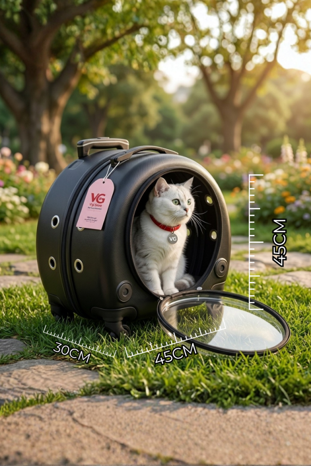 VG Premium Şeffaf Panoramik Kedi Taşıma Valizi XL – Çekçekli & Tekerlekli Pet Taşıma Çantası