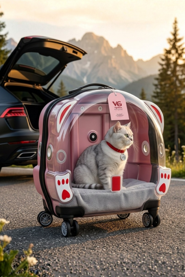 Şeffaf Tekerlekli Kedi Taşıma Valizi XL | Çekçekli Kedi ve Köpek Taşıma Çantası | Açık Gri | Vigi Store