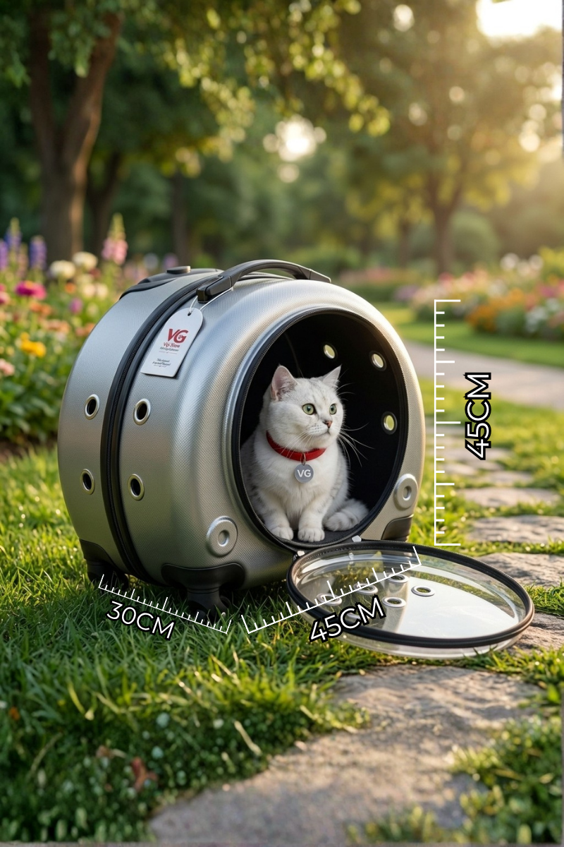 VG Premium Şeffaf Panoramik Kedi Taşıma Valizi XL – Çekçekli & Tekerlekli Pet Taşıma Çantası Gri