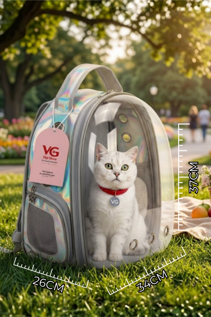 Vigi Store Hologram Astronot Kedi Taşıma Çantası | Şeffaf Pet Sırt Çantası | Kedi ve Küçük Irk Köpek Taşıma Çantası