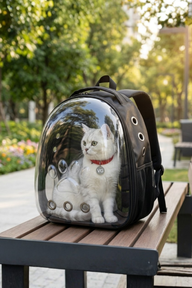 Vigi Store Deri Astronot Kedi Taşıma Çantası Şeffaf Pet Sırt Çantası Köpek Taşıma Çantası Siyah