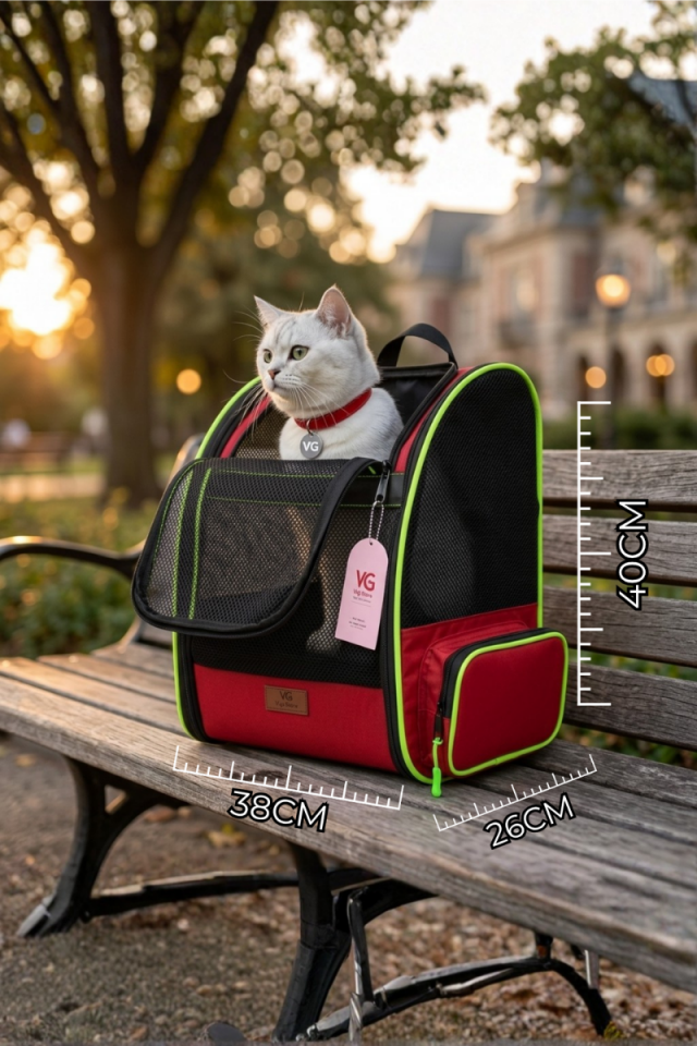Vigi Store Premium Kedi ve Küçük Irk Köpek Taşıma Sırt Çantası -  Nefes Alabilir Fileli Pet Seyahat Çantası Kırmızı