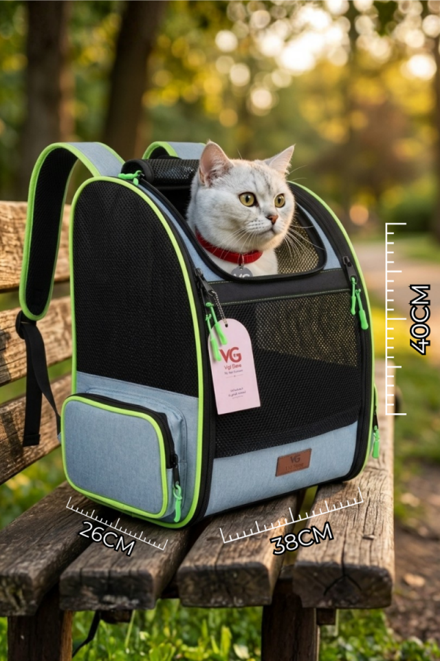 Vigi Store Premium Kedi ve Küçük Irk Köpek Taşıma Sırt Çantası -  Nefes Alabilir Fileli Pet Seyahat Çantası Turkuaz