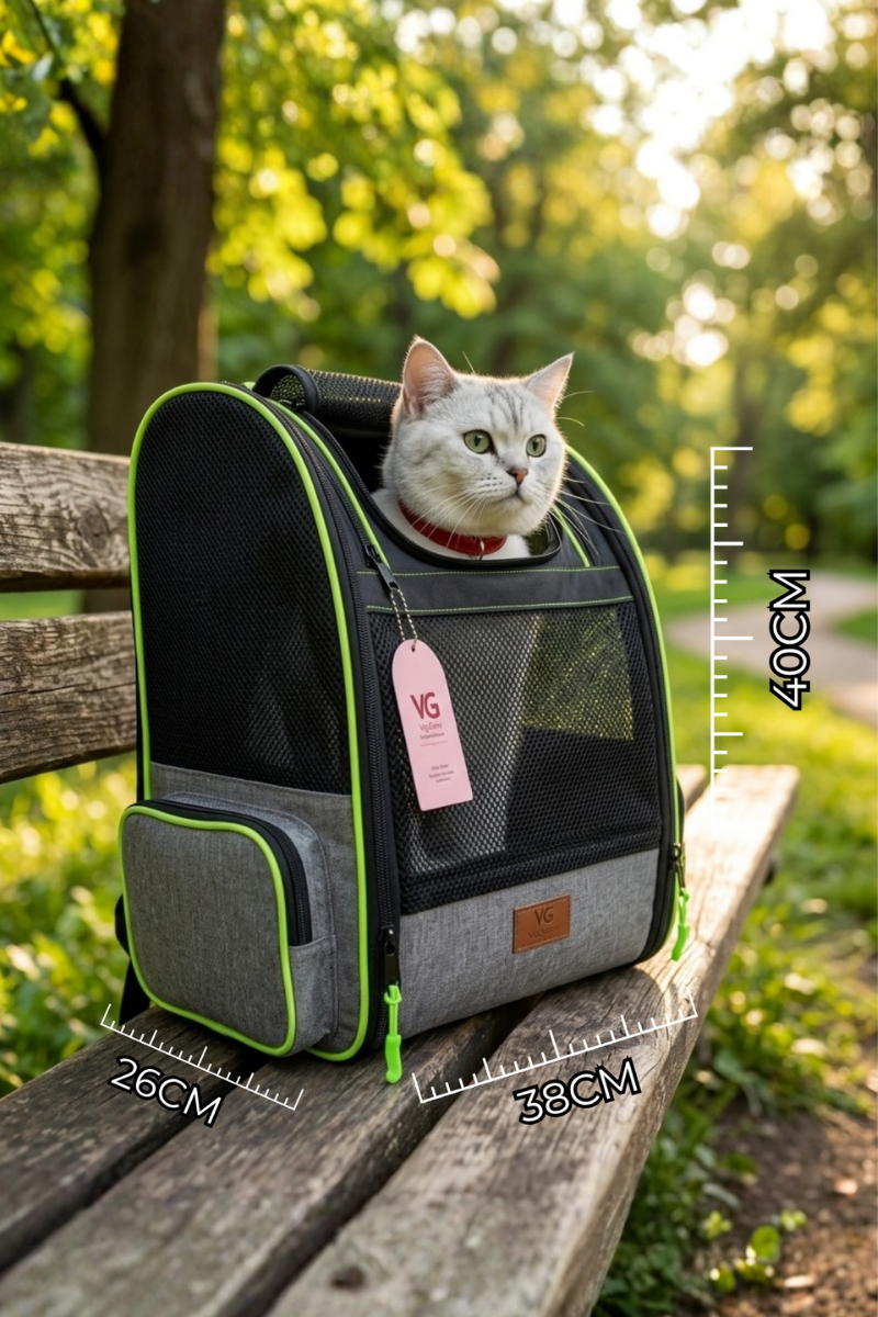 Vigi Store Premium Kedi ve Küçük Irk Köpek Taşıma Sırt Çantası -  Nefes Alabilir Fileli Pet Seyahat Çantası Gri