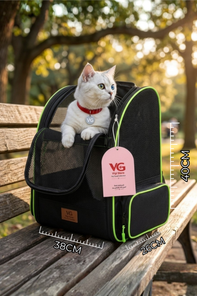 Vigi Store Premium Kedi ve Küçük Irk Köpek Taşıma Sırt Çantası | Siyah -  Nefes Alabilir Fileli Pet Seyahat Çantası