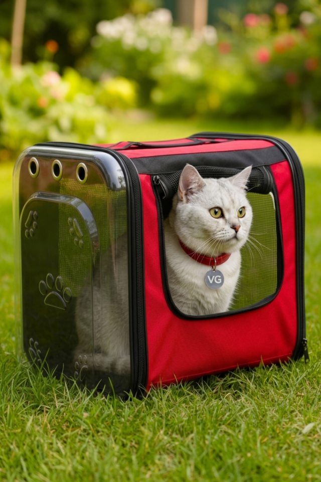 TV Tasarımlı Şeffaf Kedi Taşıma Çantası | Kırmızı | Pet Sırt Çantası | Köpek Taşıma Çantası | Vigi Store
