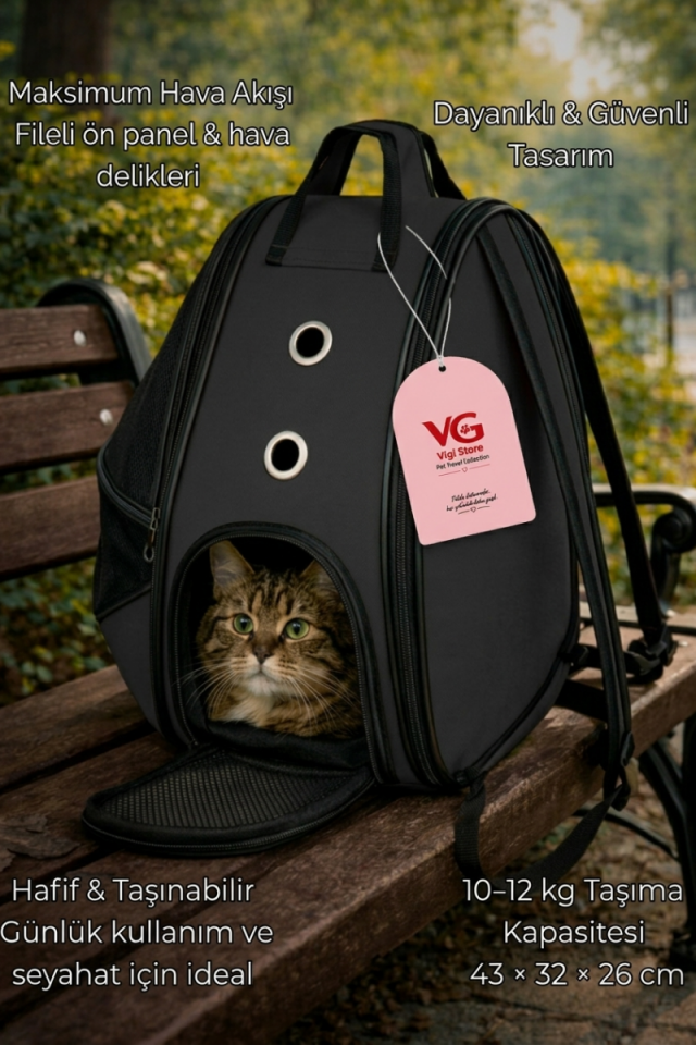 Vigi Store XL Fileli Astronot Kedi Taşıma Çantası | Siyah | Premium Pet Sırt Çantası | Küçük Irk Köpek Taşıma Çantası