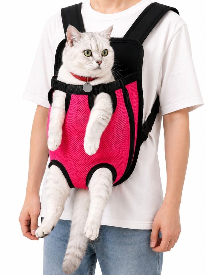 Vigi Ana Kucağı – Fileli Kedi & Köpek Taşıma Çantası | Pembe